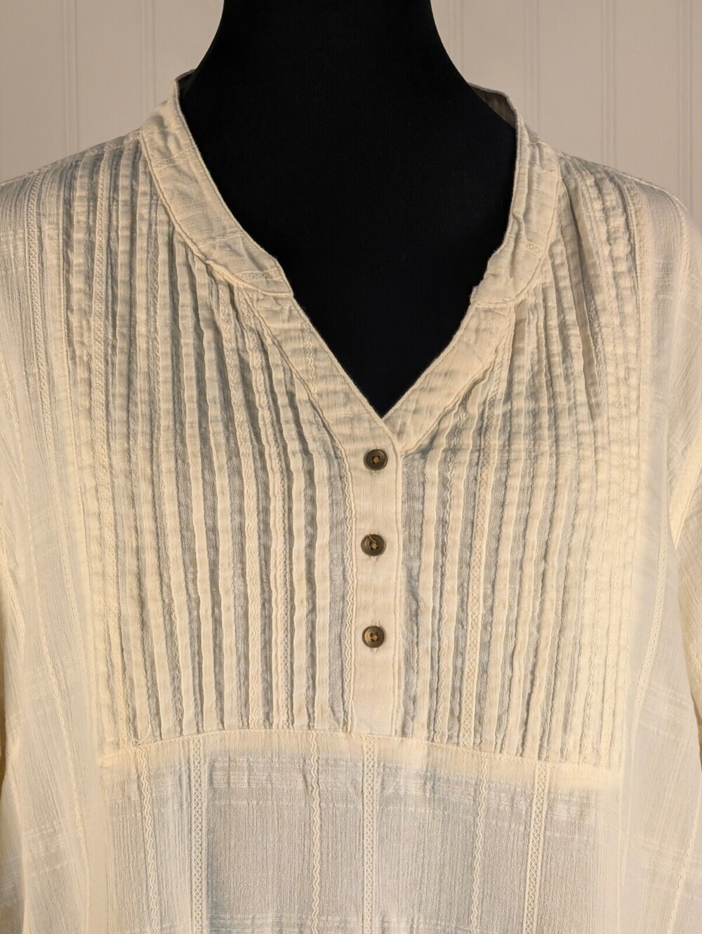 Bit & Bridle Women's Cotton Ivory Long Sleeve Pintuck Tunic Blouse 2XL - Picture 5 of 8